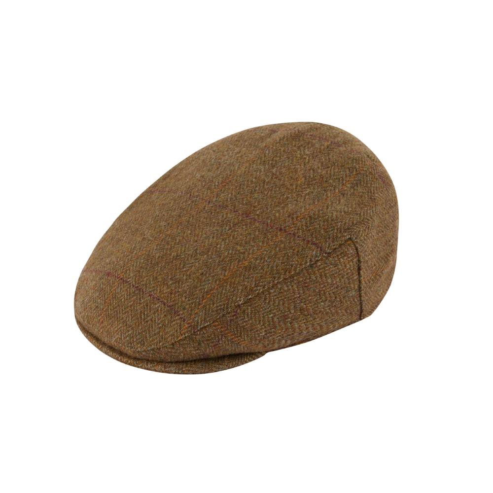 Brown Flat Cap with Red and Orange Check