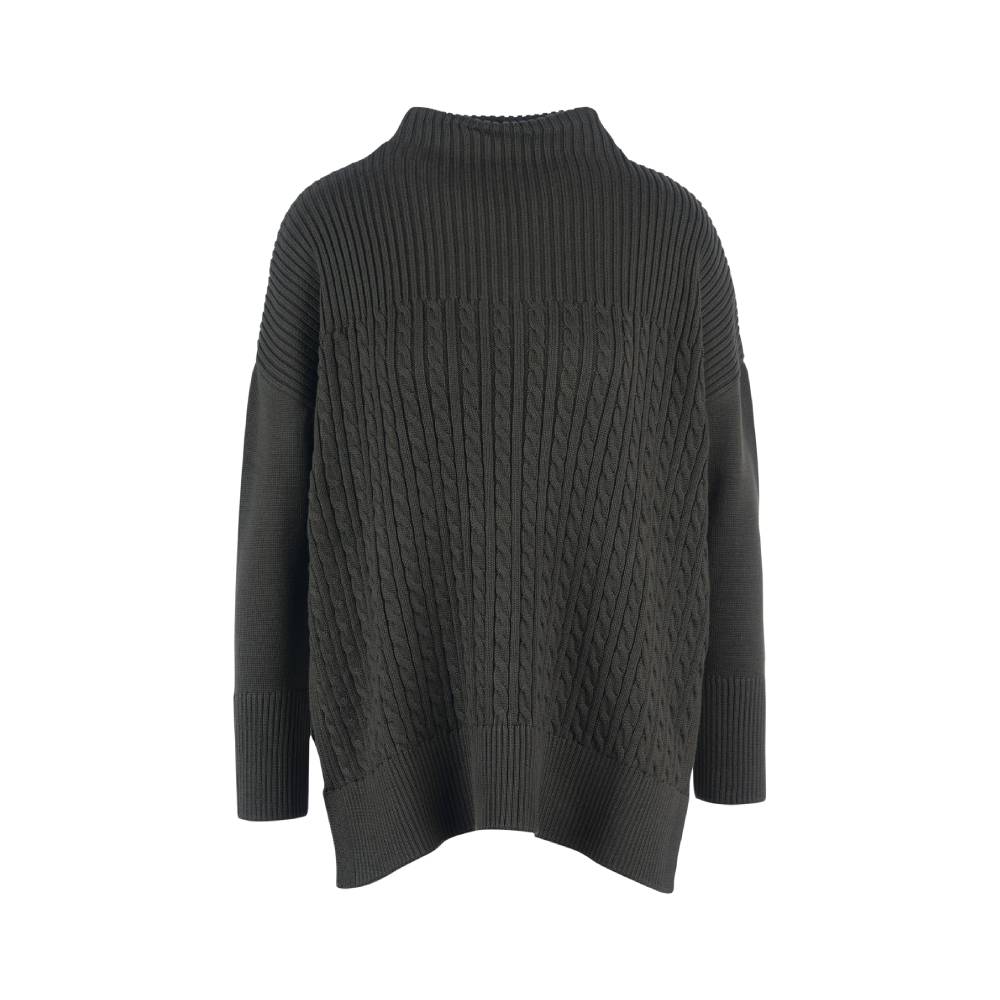 Ladies Cable Knit Jumper in Olive Green