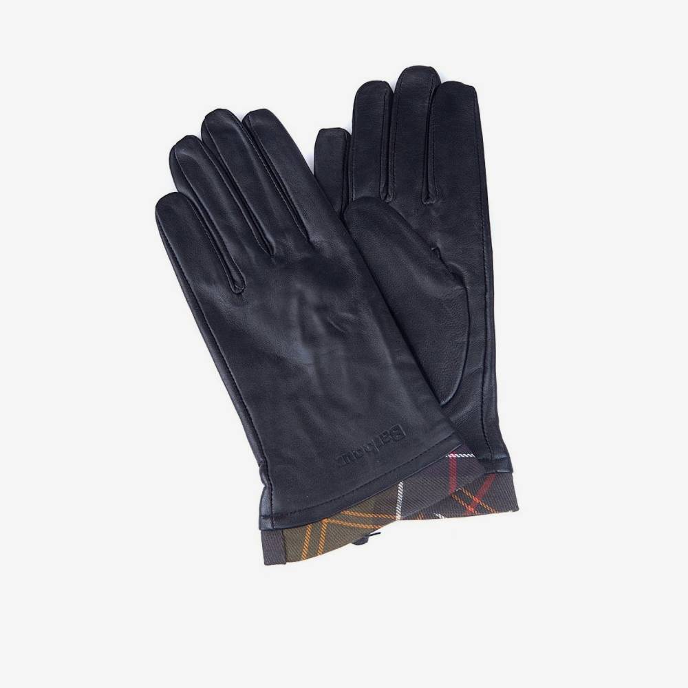 Barbour Tartan Trimmed Leather Gloves (Black/Classic)