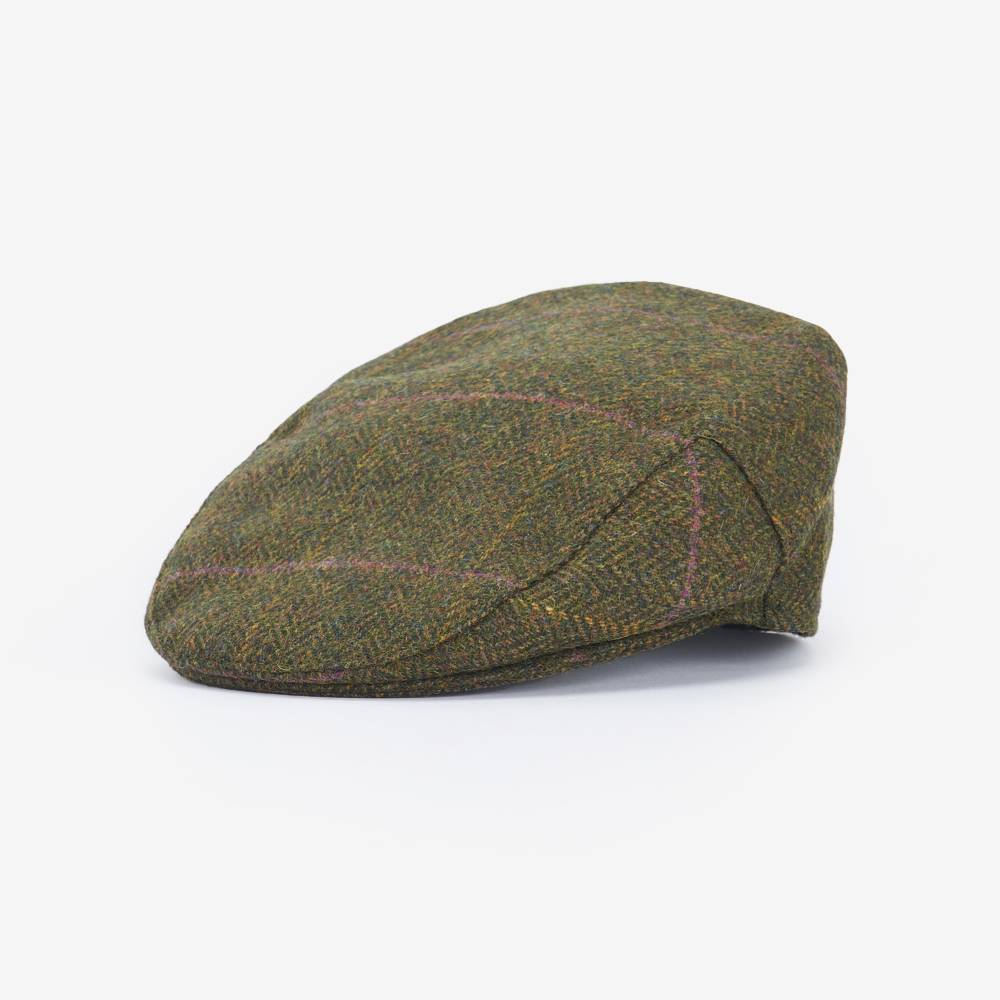 Women's Flat Cap in Olive with Purple and Yellow Check