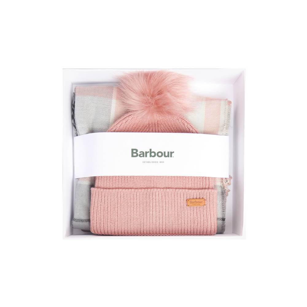 Grey and Pink Hat & Scarf Set Ladies
