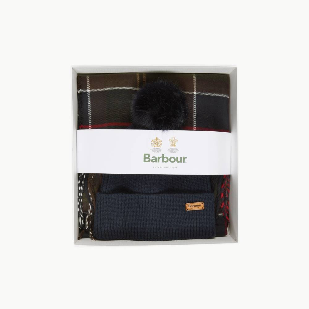 Barbour Green and Navy Scarf with Hat