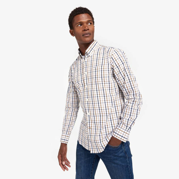 Men's Button Down Shirt in Stone Check