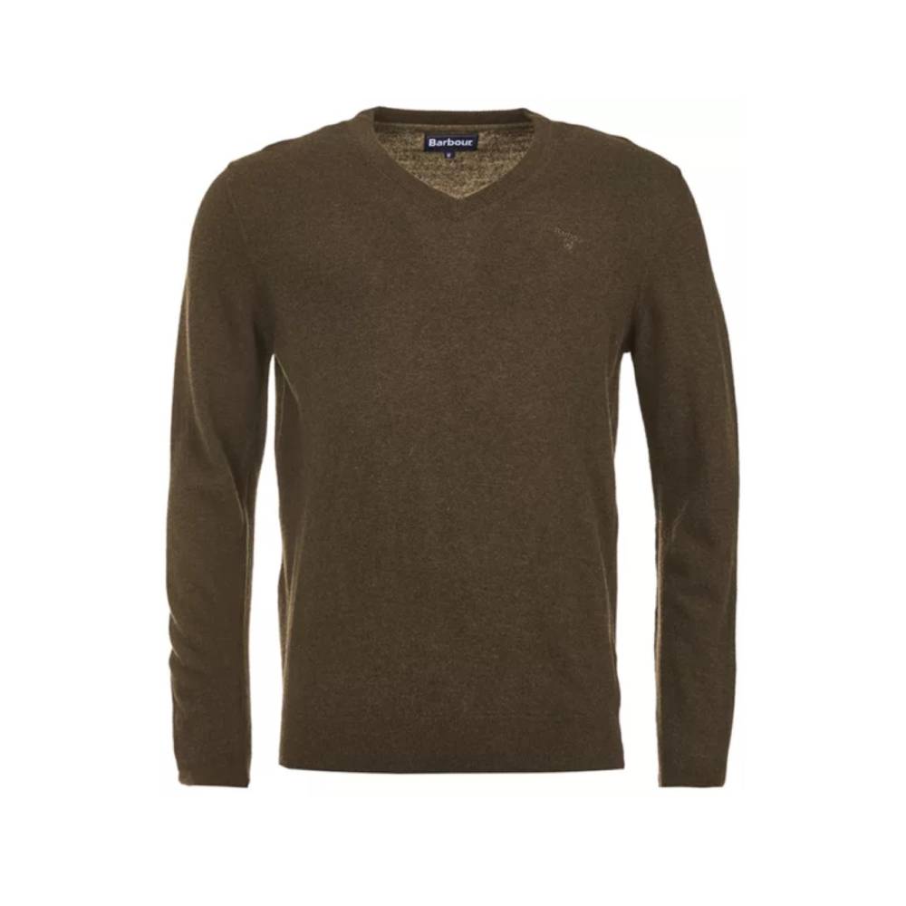 Essential Lambswool V Neck Jumper (Olive Marl)