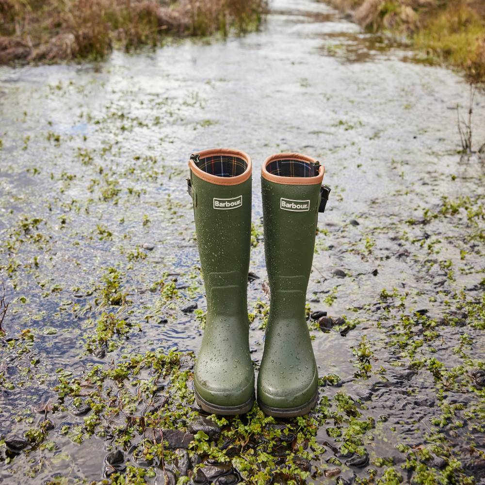 Green Barbour wellington boots with Tartan Lining
