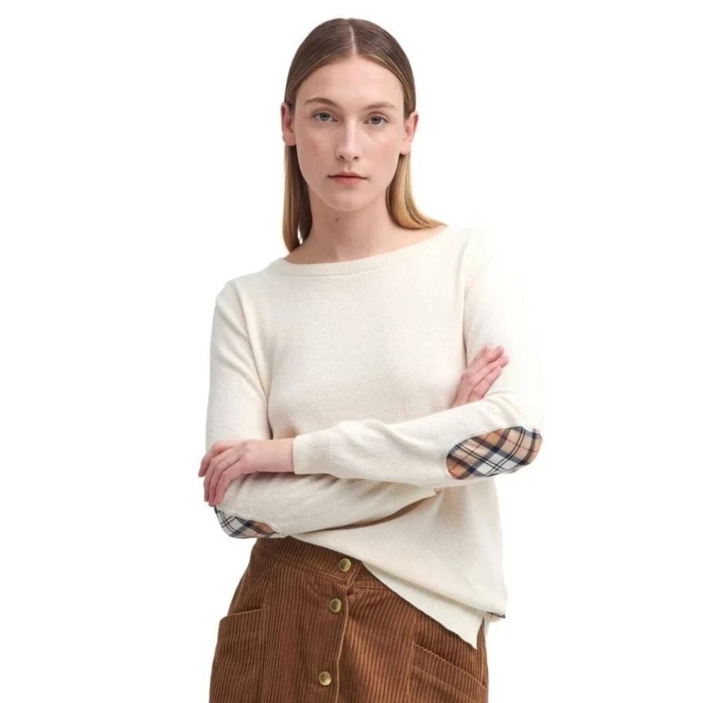 Ladies Cream Jumper with Tartan Detail