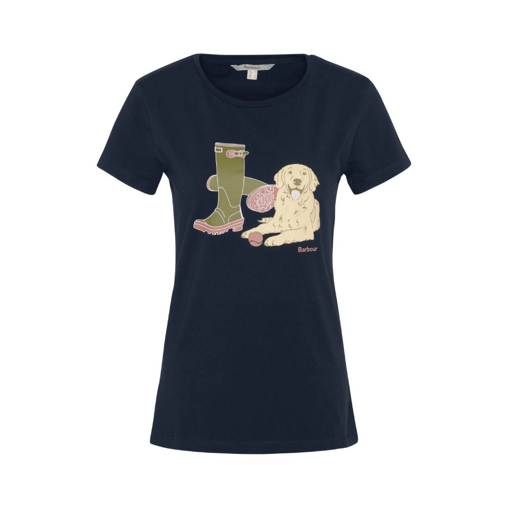 Ladies Cotton Top in Navy with Dog Design