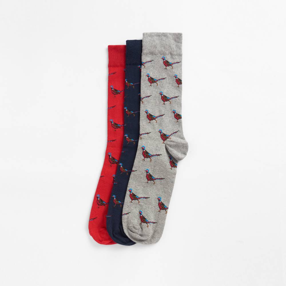 Pack of 3 Socks for Men in Red Blue and Grey