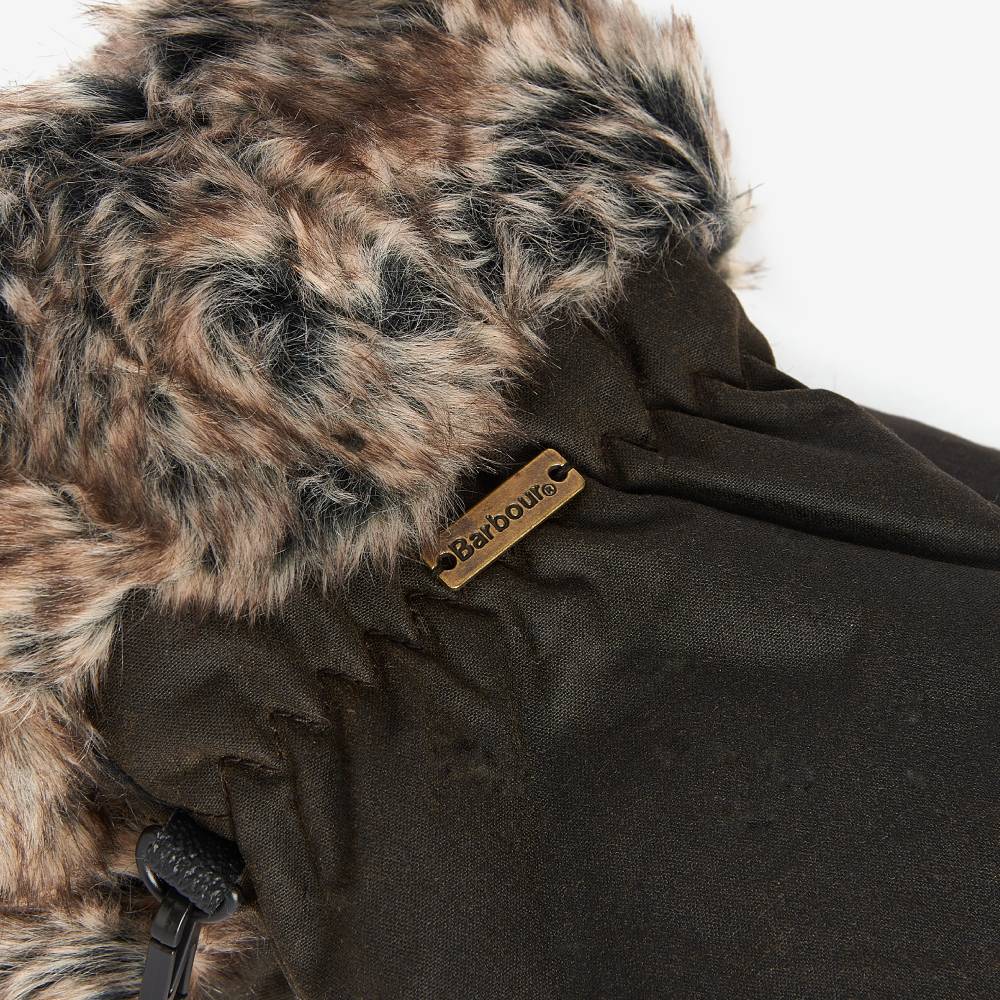 Barbour Wax Mittens with Fur Trim (Olive)