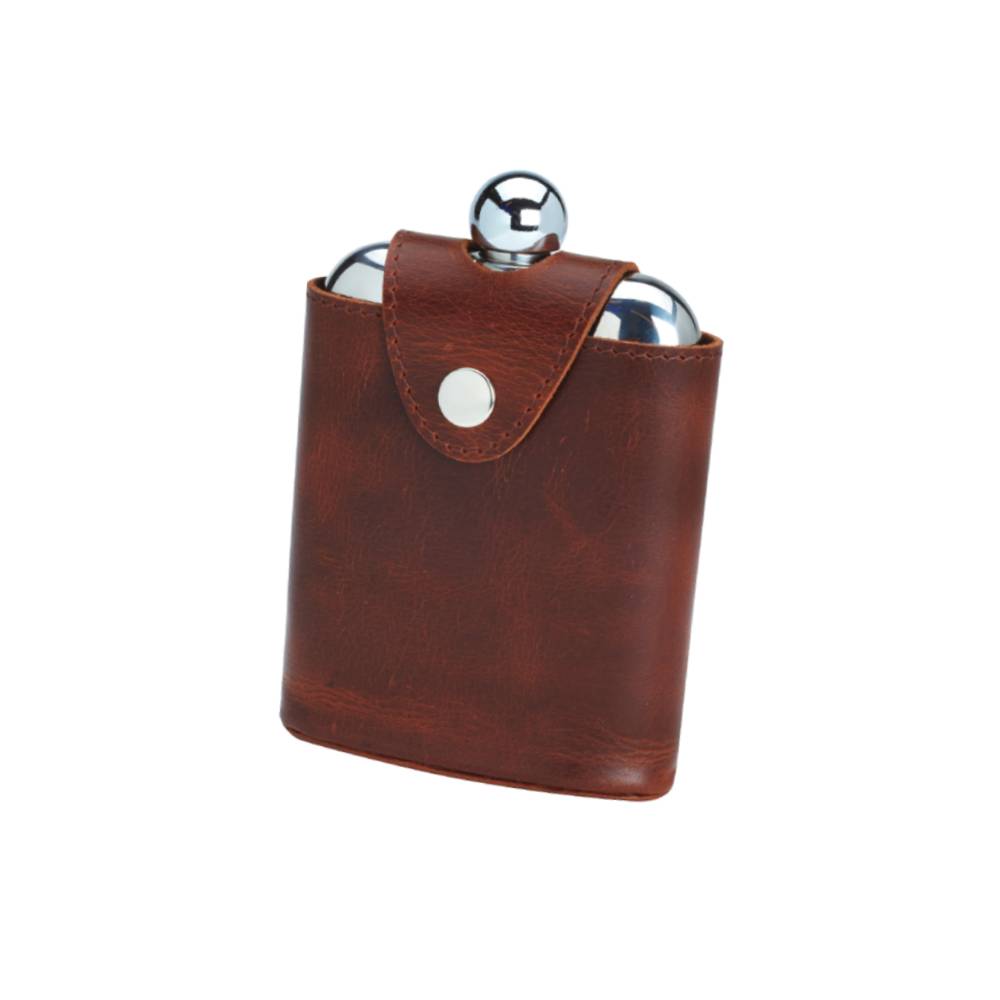 6oz Hip Flask with Leather Pouch