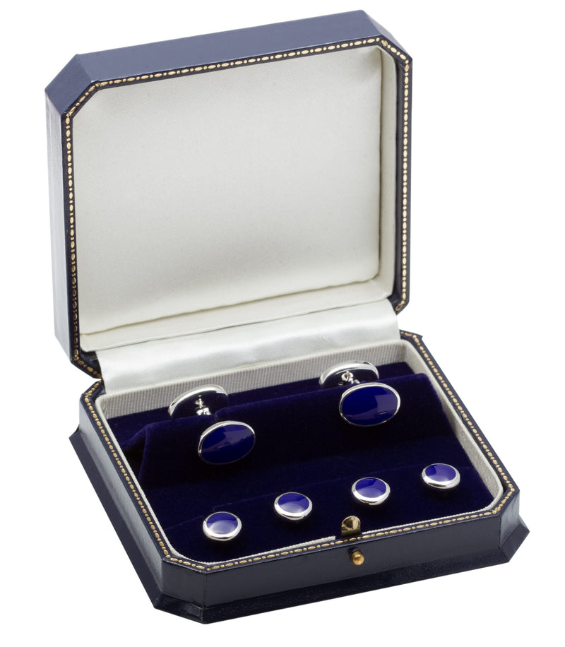 John Start Sterling Silver & Lapis Oval Cufflink & Shirt Stud Set