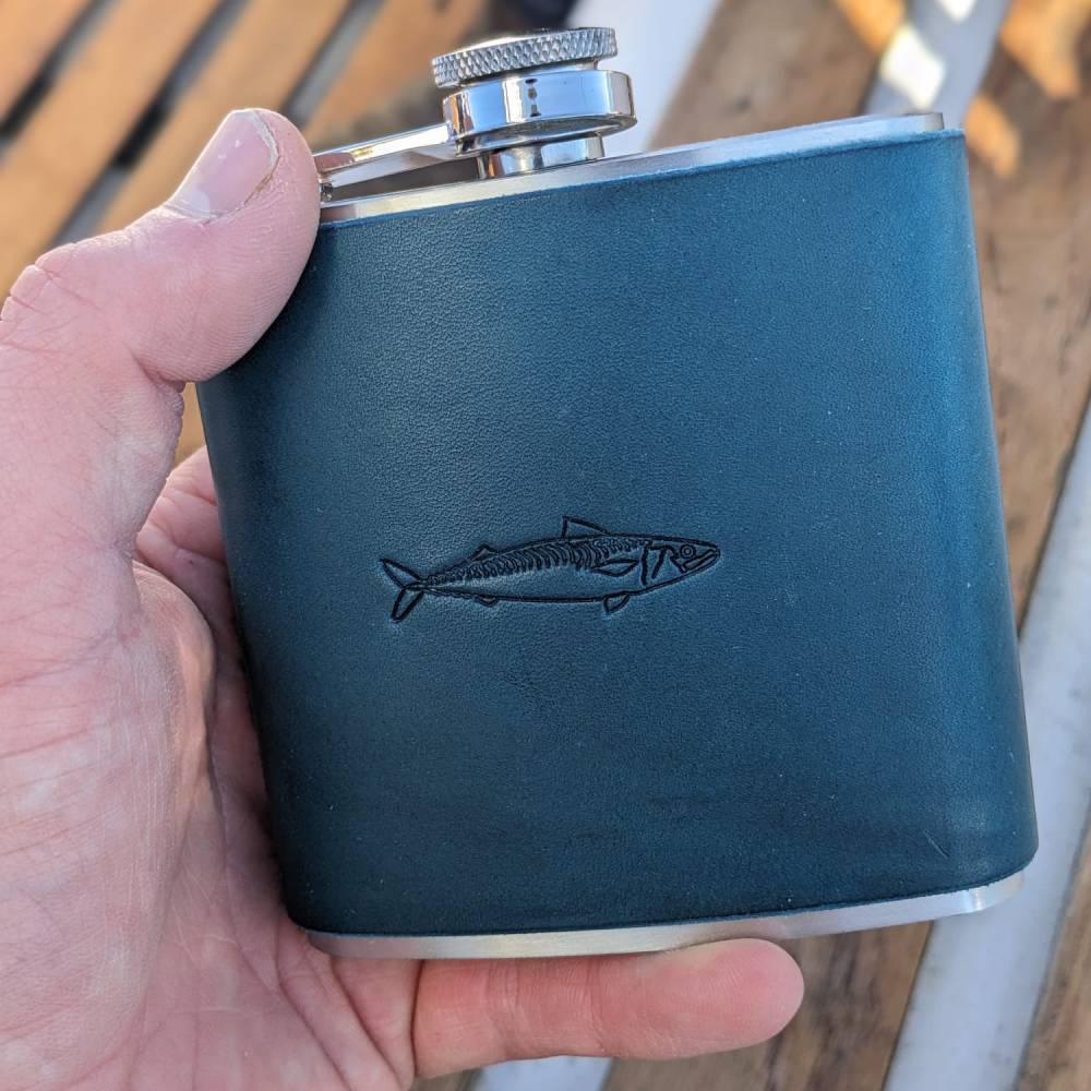 Scottish Made Hip Flask with Mackerel Design