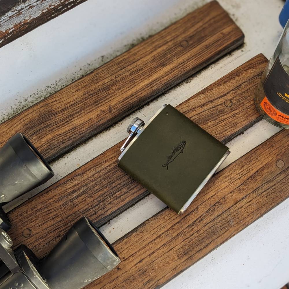 Stainless Steel Hip Flask with Mackerel Design