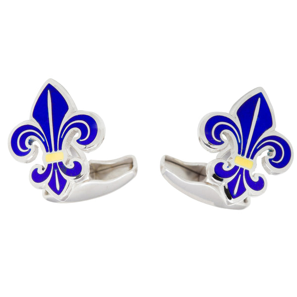 John Start Silver & Blue enamel Fleur De Lis Cufflinks