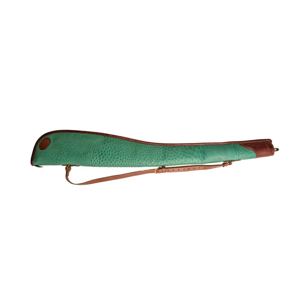 Handmade Ostrich Leather And Fleece Gun Slip (Green/Oxblood)
