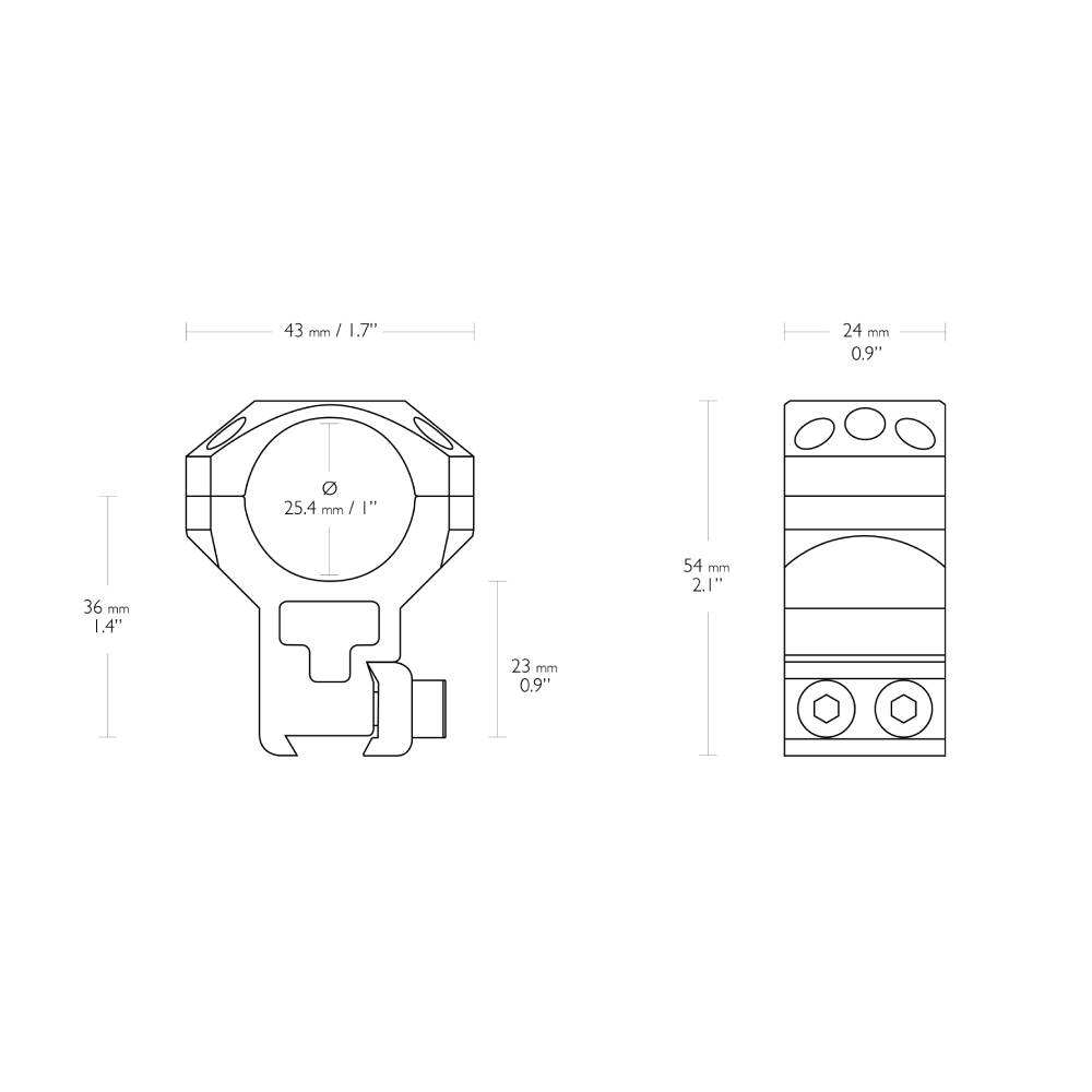 Hawke 2 Piece Tactical Ring Mounts - 9-11mm Dovetail | 1 inch