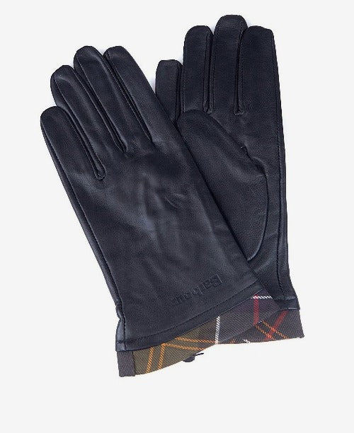 Barbour Tartan Trimmed Leather Gloves (Black/Classic)