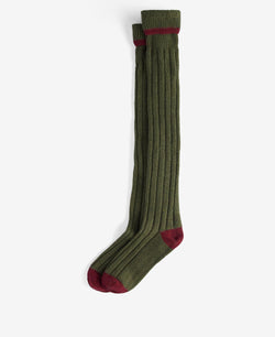 Barbour Contrast Shooting Socks (Olive/Cranberry)