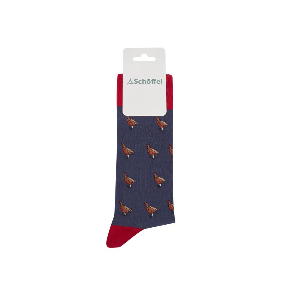 Blue and Red Socks with Grouse Design