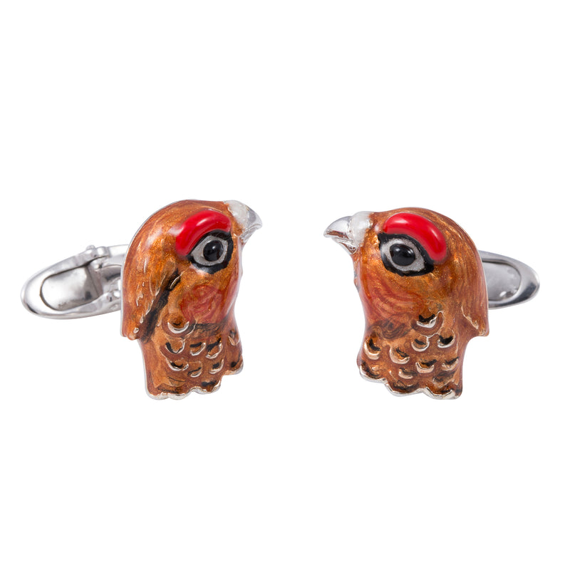 John Start Sterling Silver & Enamel Pheasant Head Cufflinks