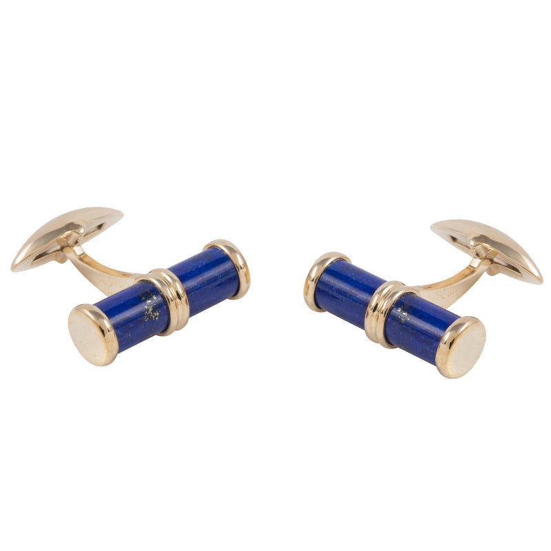 John Start 9ct Yellow Gold Lapis Cylinder Cufflinks