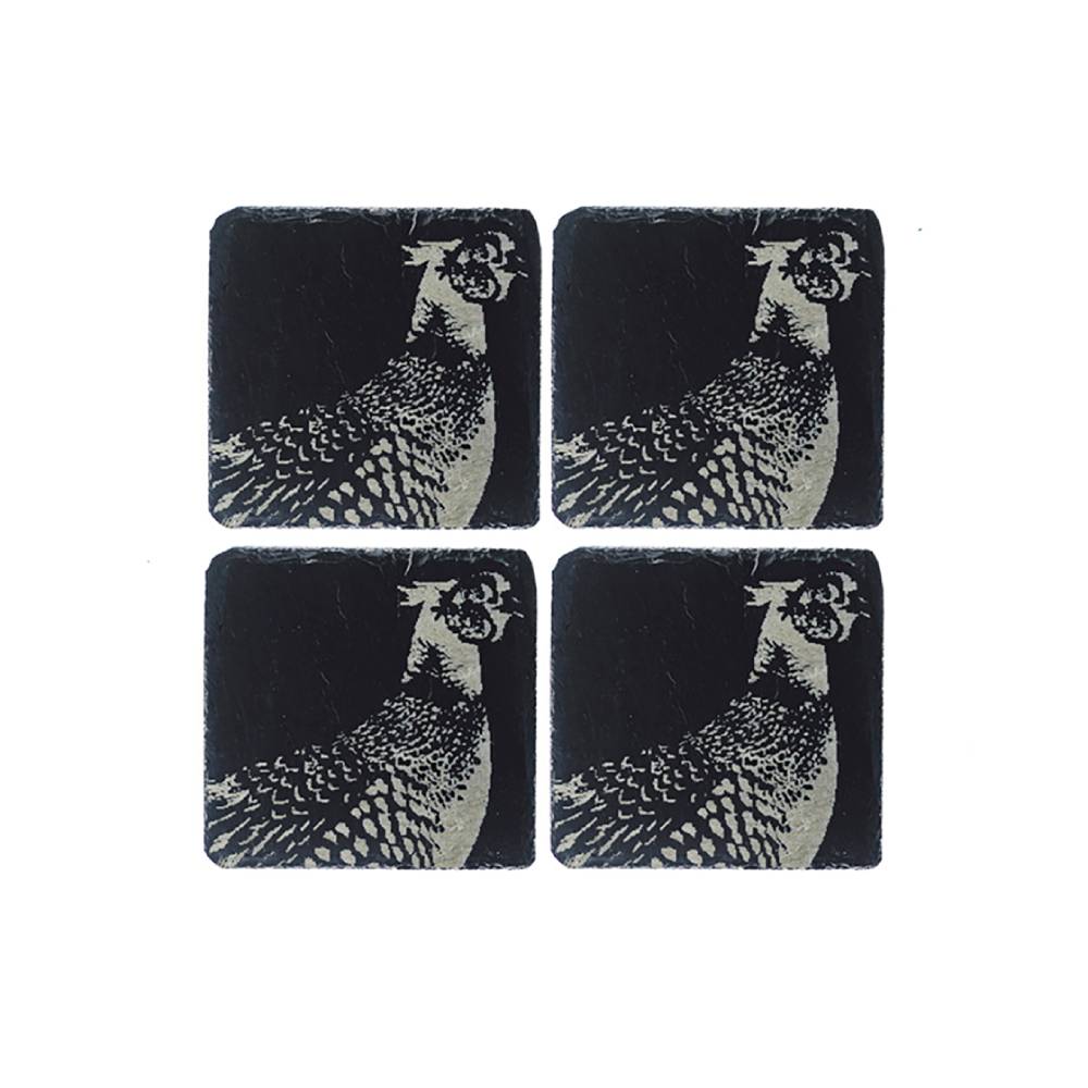Four Black Slate Drinks Coasters