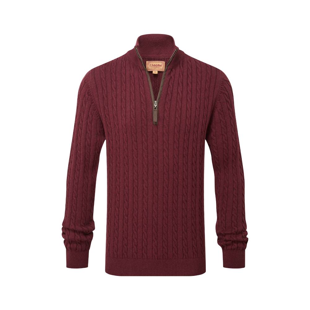 Men's Quarter Zip Jumper in Burgundy Red