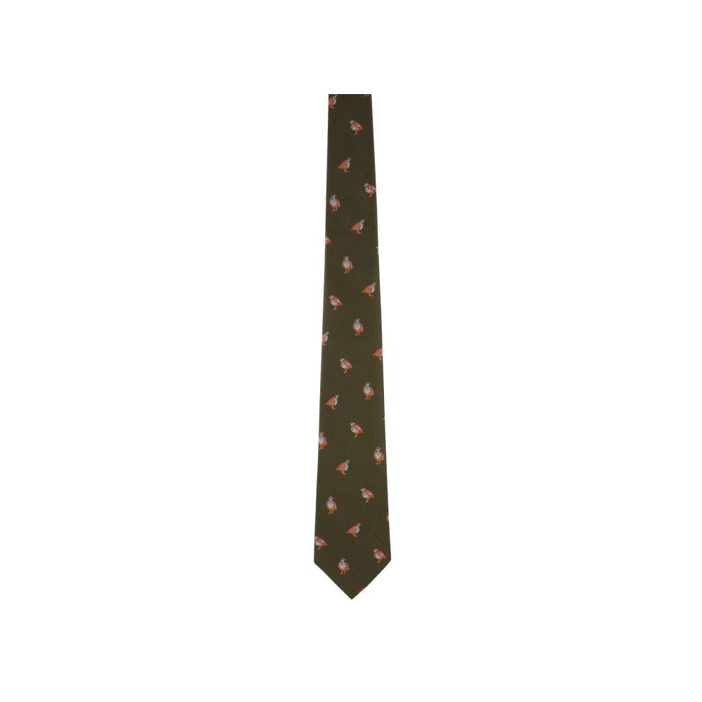 Forest Green Men's Tie with Partridge Design