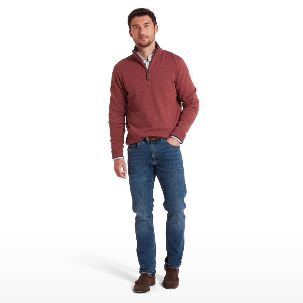 Men's Quarter Zip Jumper in Redwood