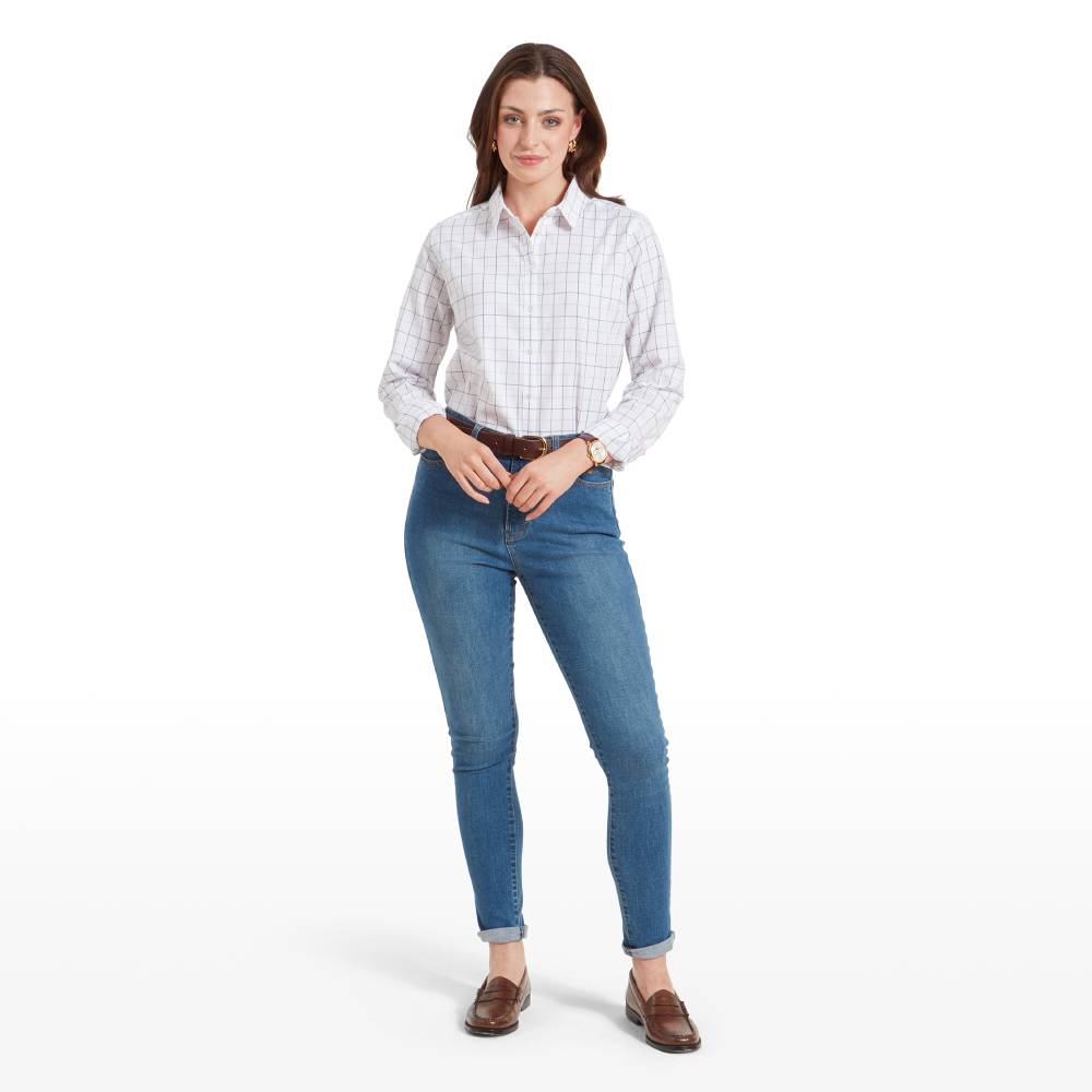 Women's Button Down Shirt in Navy Check