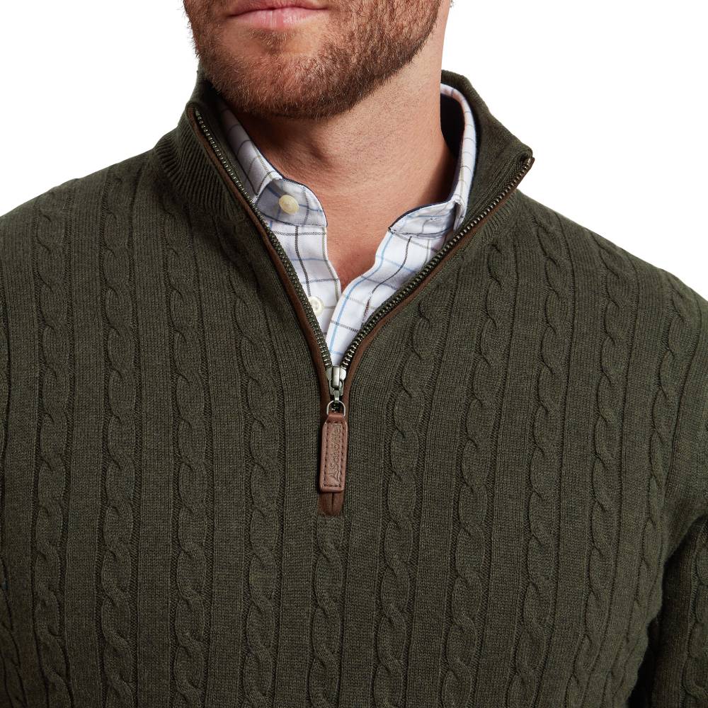 Green Cable Knit Zip Neck Jumper