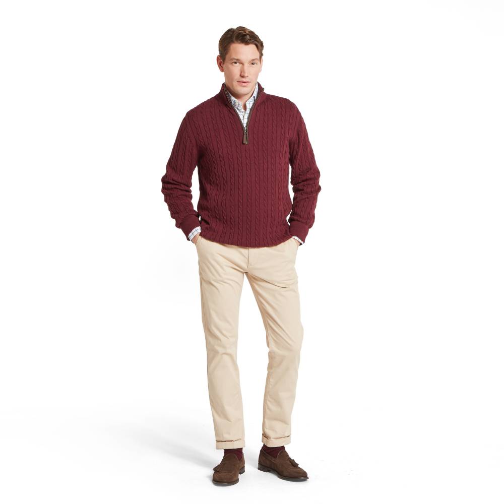 1/4 Zip Jumper in Burgundy Red by Schoffel