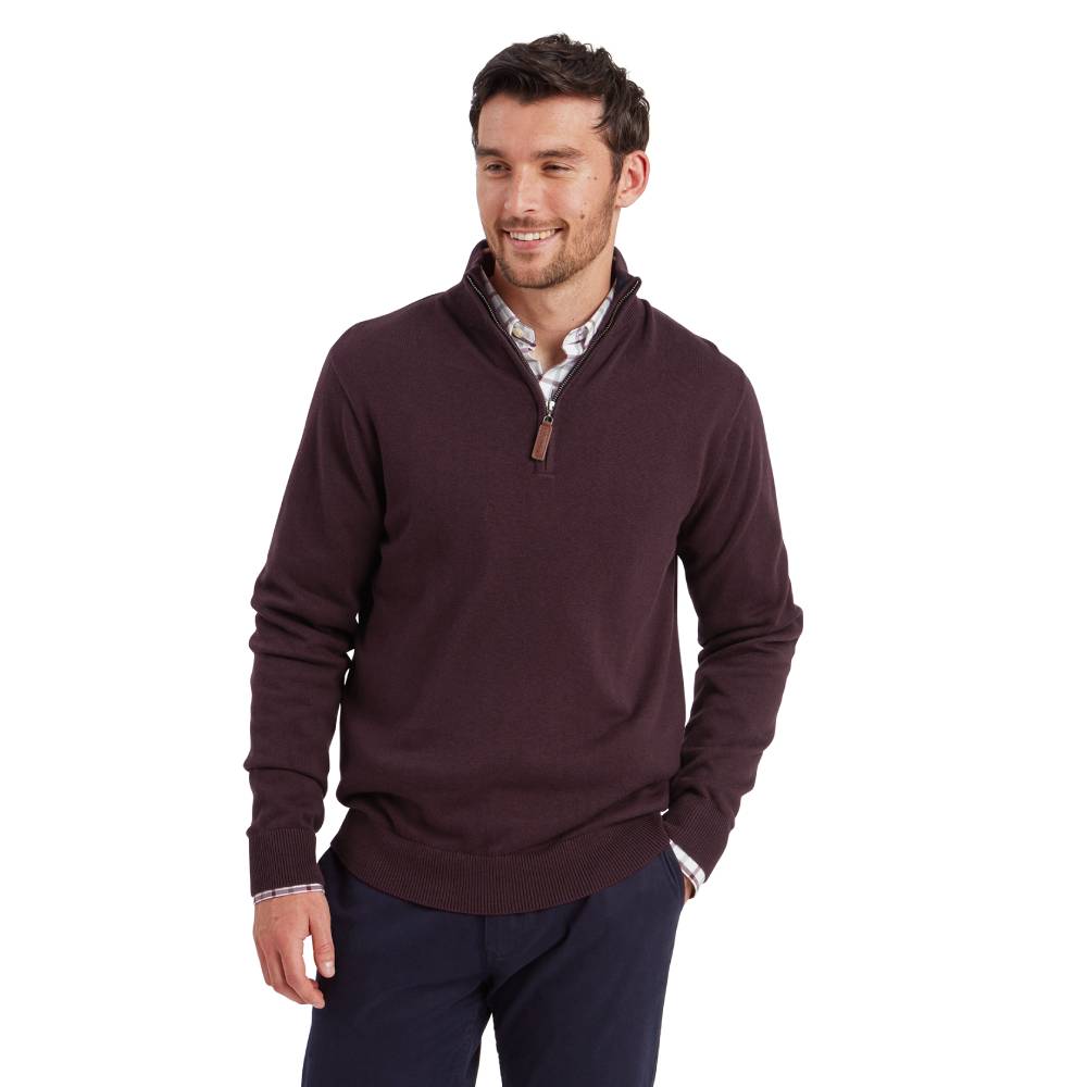 Schoffel Calton Cotton Cashmere 1/4 Zip Jumper (Wine)