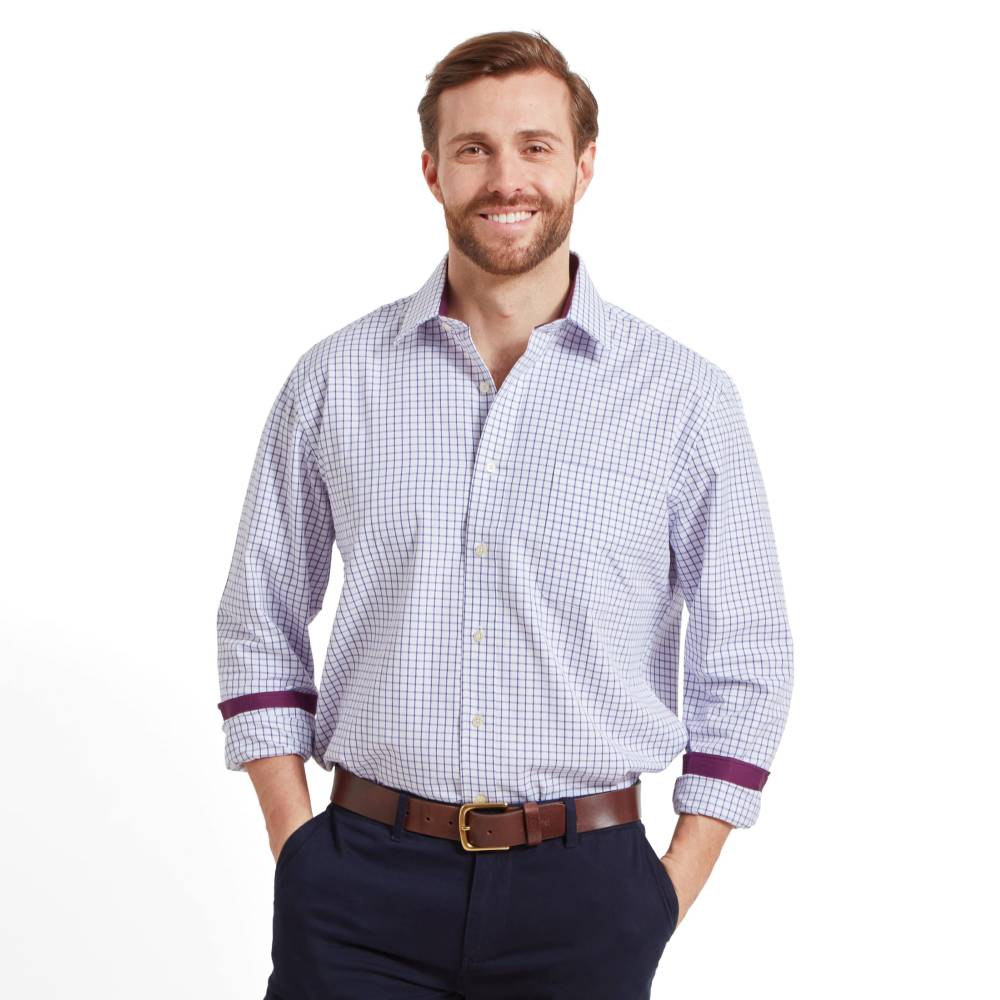 Long Sleeve Men's Shirt in Purple Check
