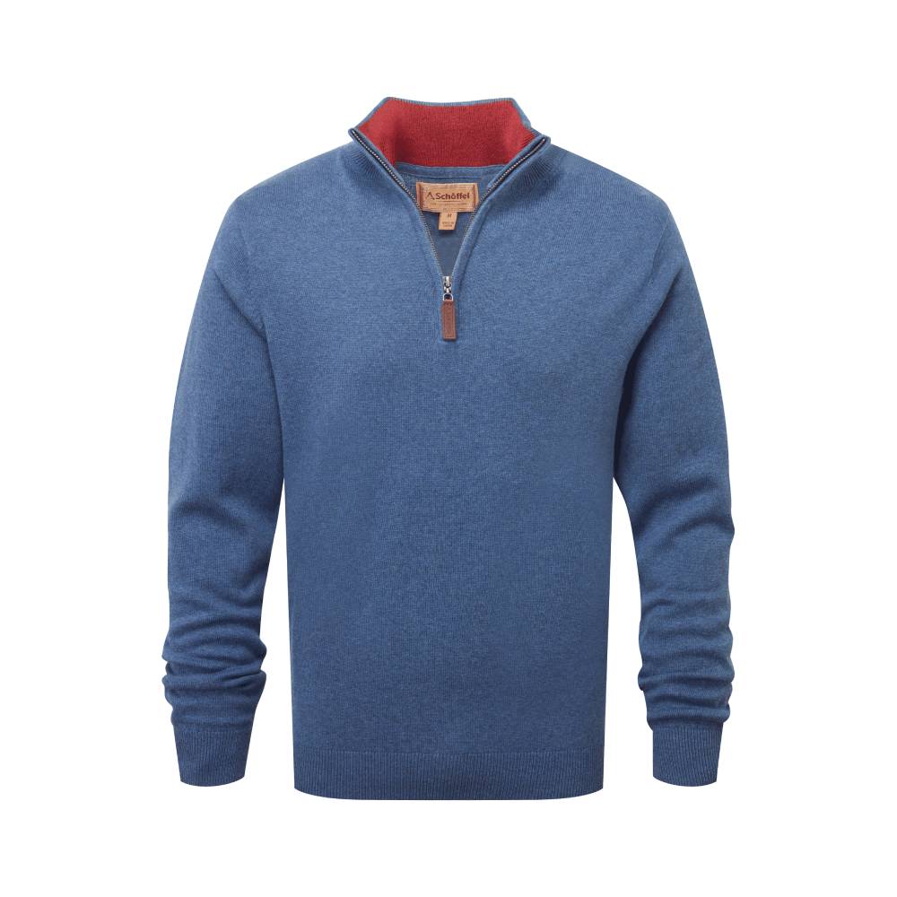 Men's Cotton Cashmere (Plain) 1/4 Zip Jumper (Stone Blue)