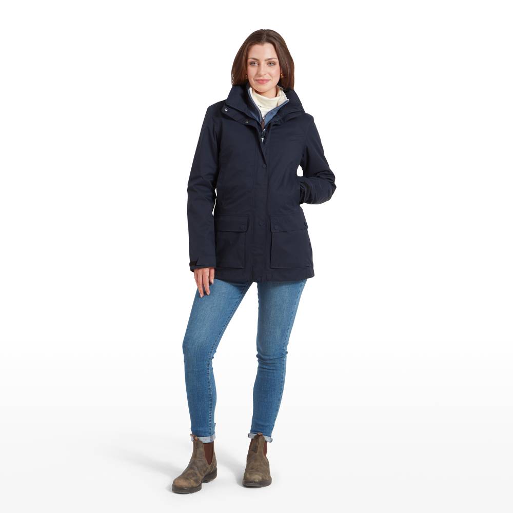 Waterproof Coat in Navy Blue with Handwarmer Pockets