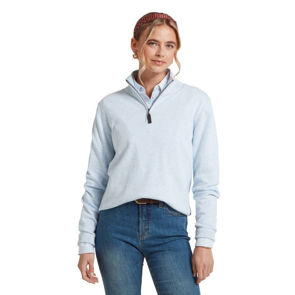 Ladies Quarter Zip Jumper in Pale Blue