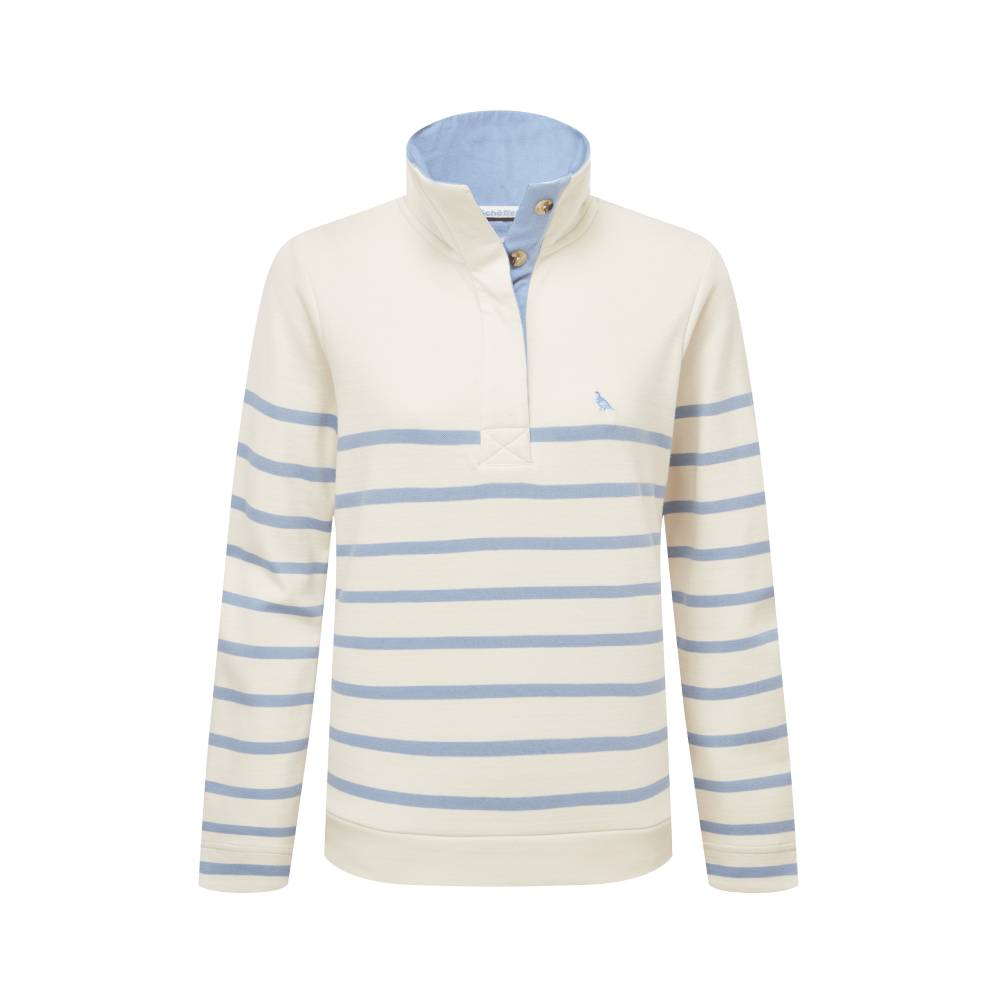 Ladies Striped Jumper in Stone and Pale Blue