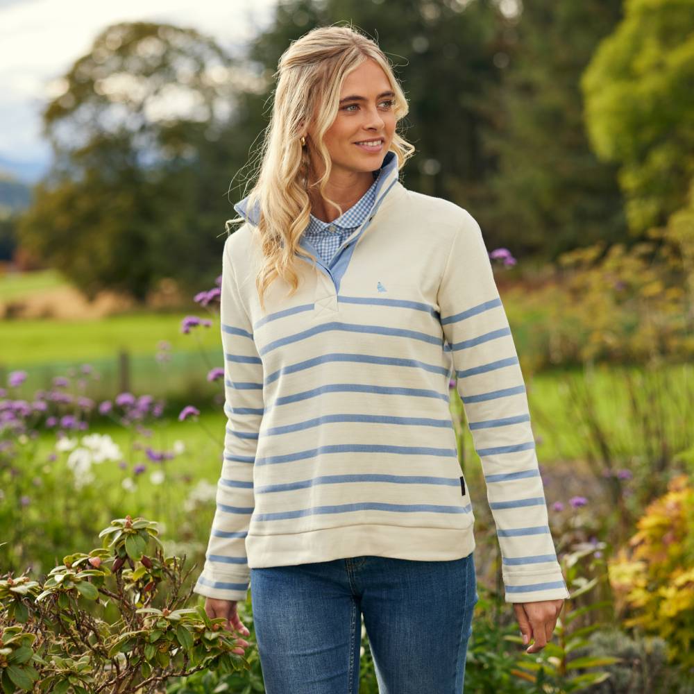 Ladies Sweatshirt in Pale Blue Stripe