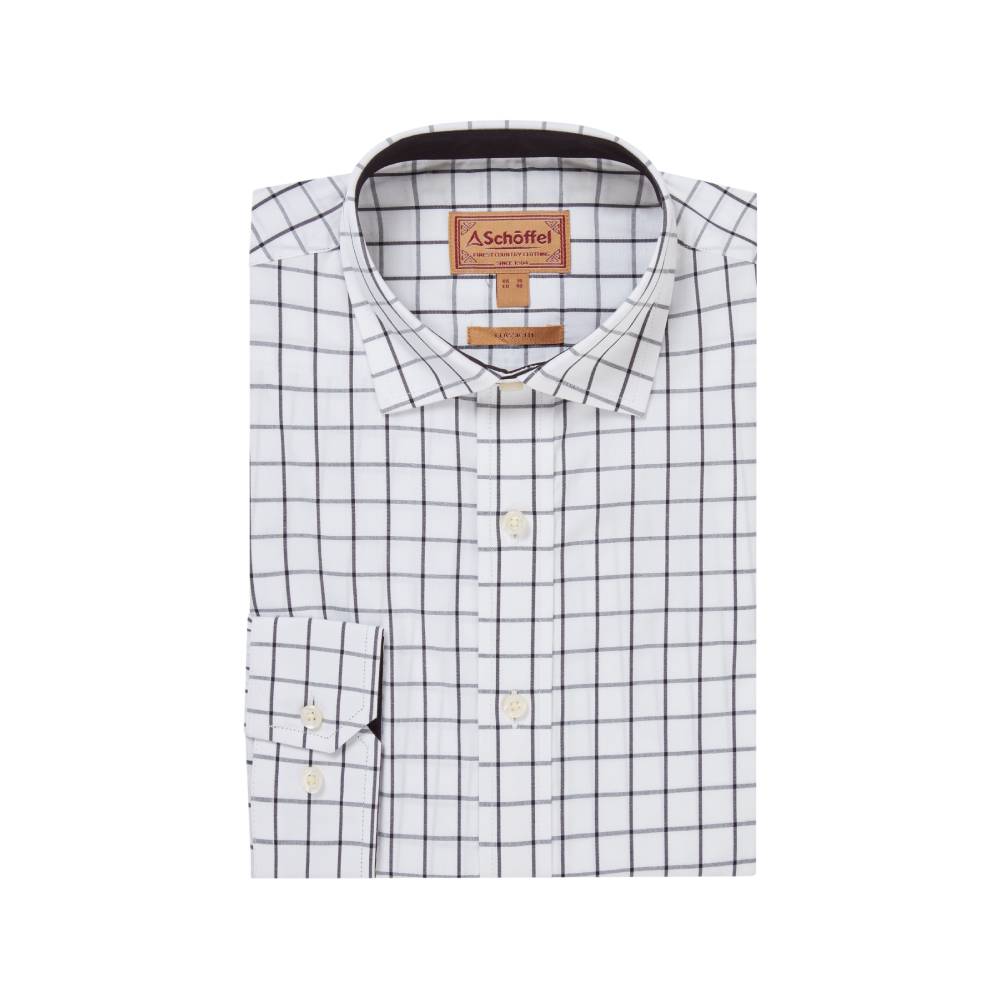 Men's White Shirt with Large Navy Check