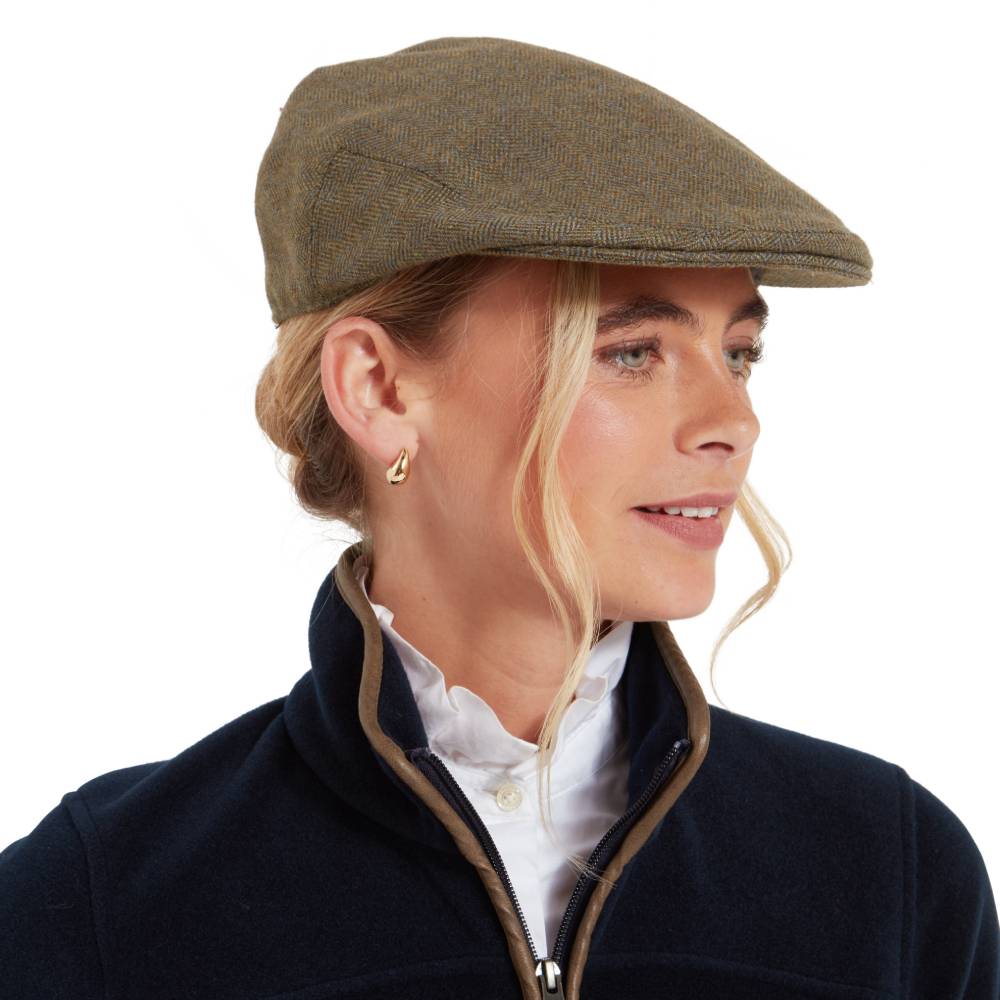 Loden Green Herringbone Tweed Cap