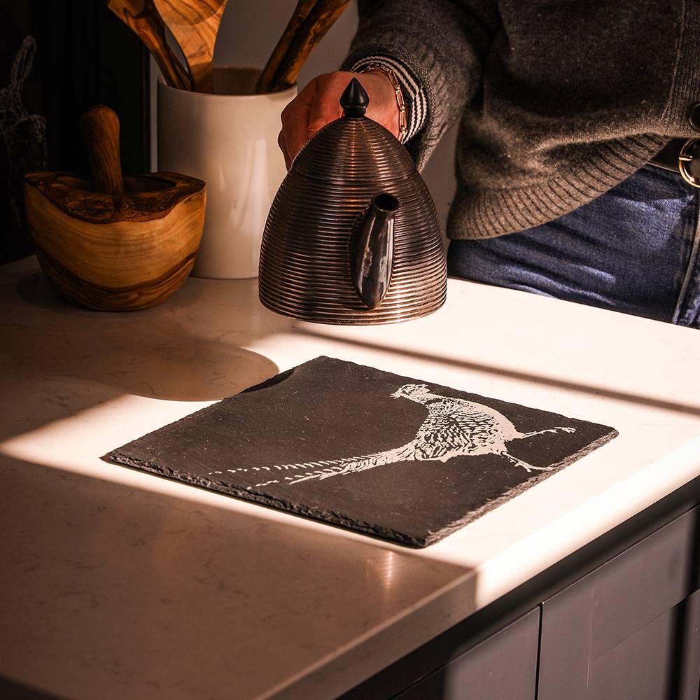 Scottish Made Slate Trivet with Engraved Pheasant