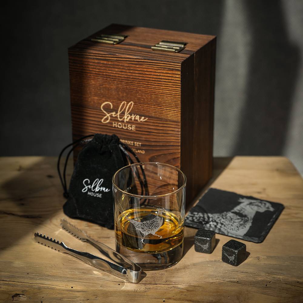 Whiskey Drinks Set with Tumbler Stones and Coaster