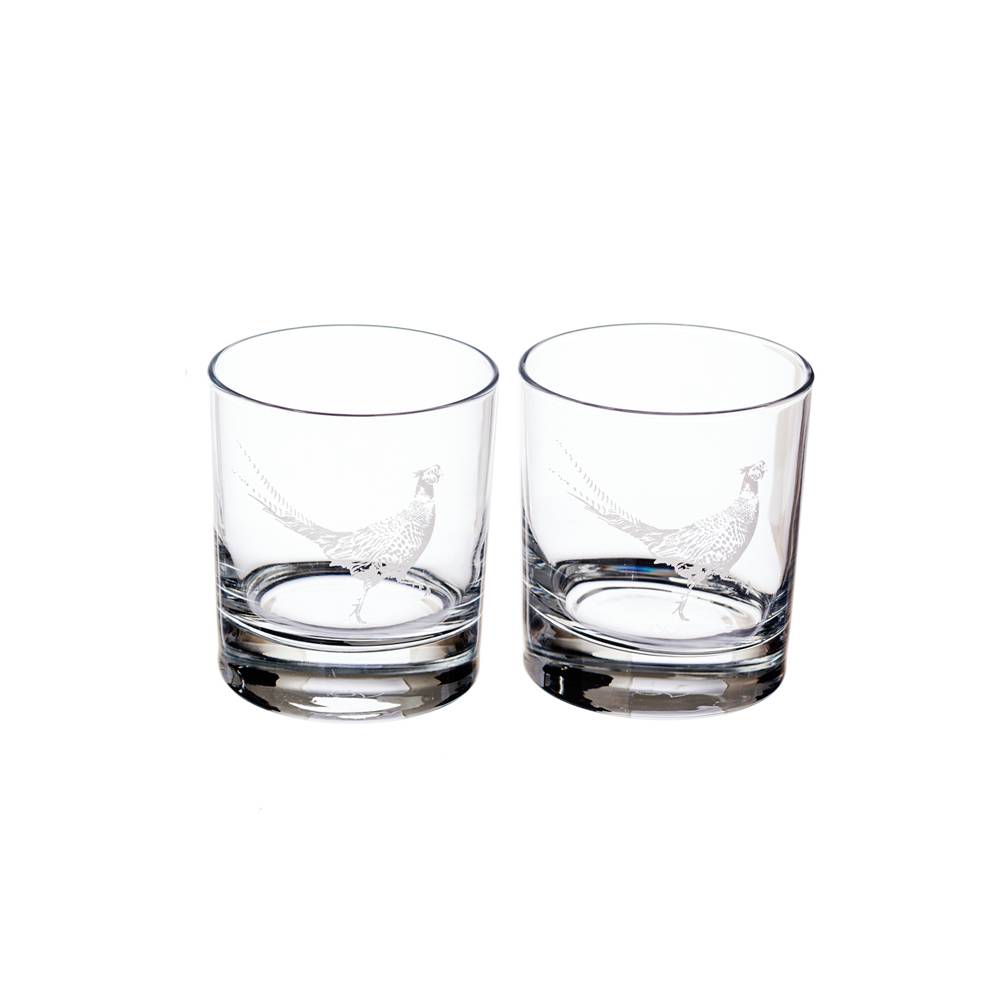 Whiskey Tumblers with Etched Pheasant Design