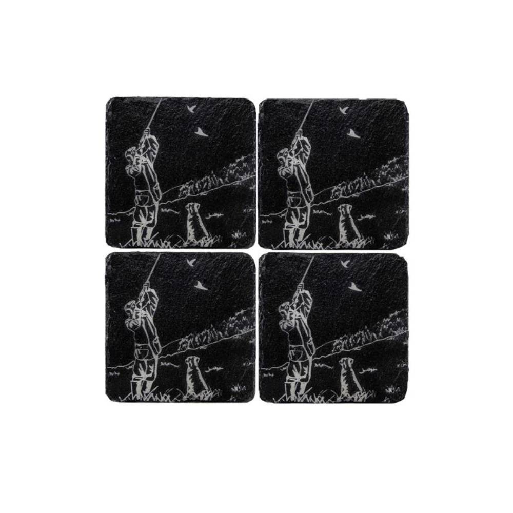 Four Slate Drinks Coasters with Engraved Design