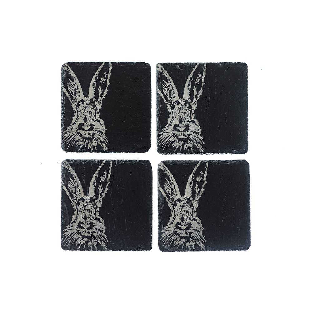 Set of Coasters with Engraved Hare Design