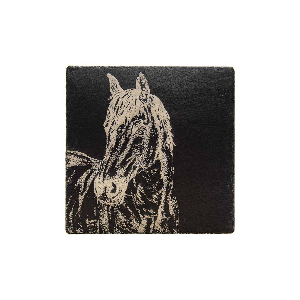 Slate Trivet Stand with Engraved Horse Design