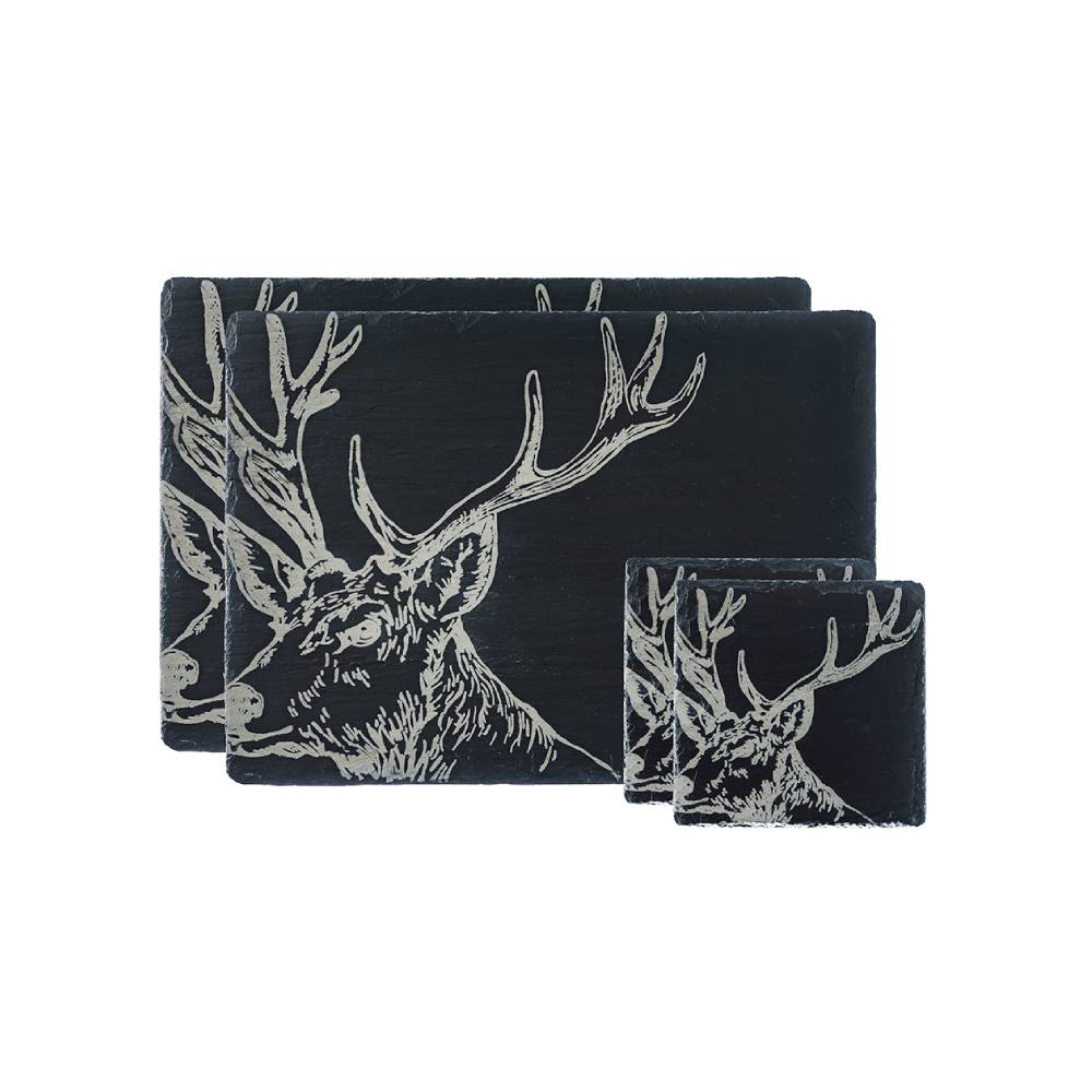 Black Slate Placemat and Coaster Set of 2