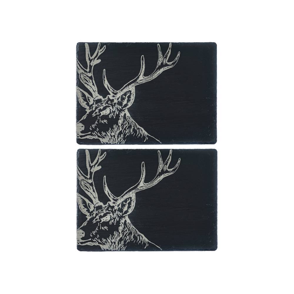 Handcrafted Slate Placemats with Stag Design