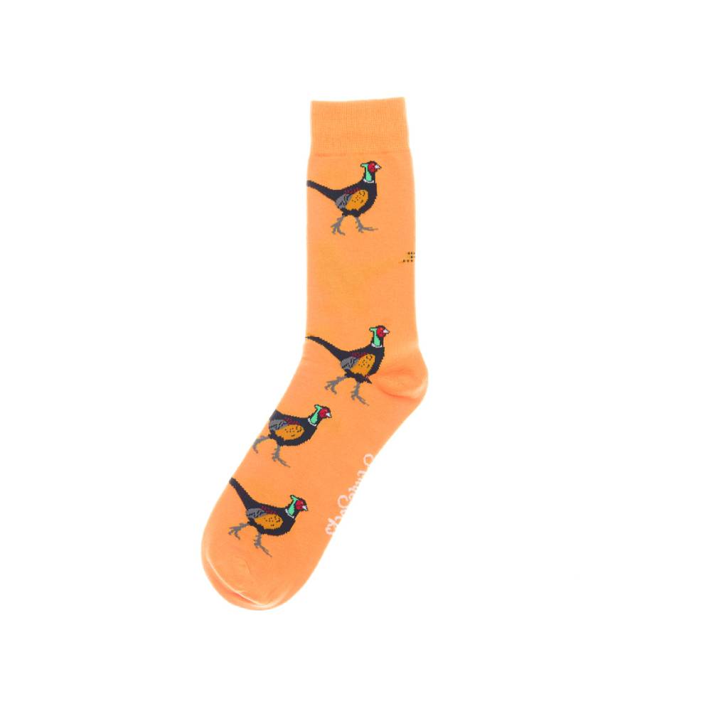 Orange Crew Socks with Pheasant Design